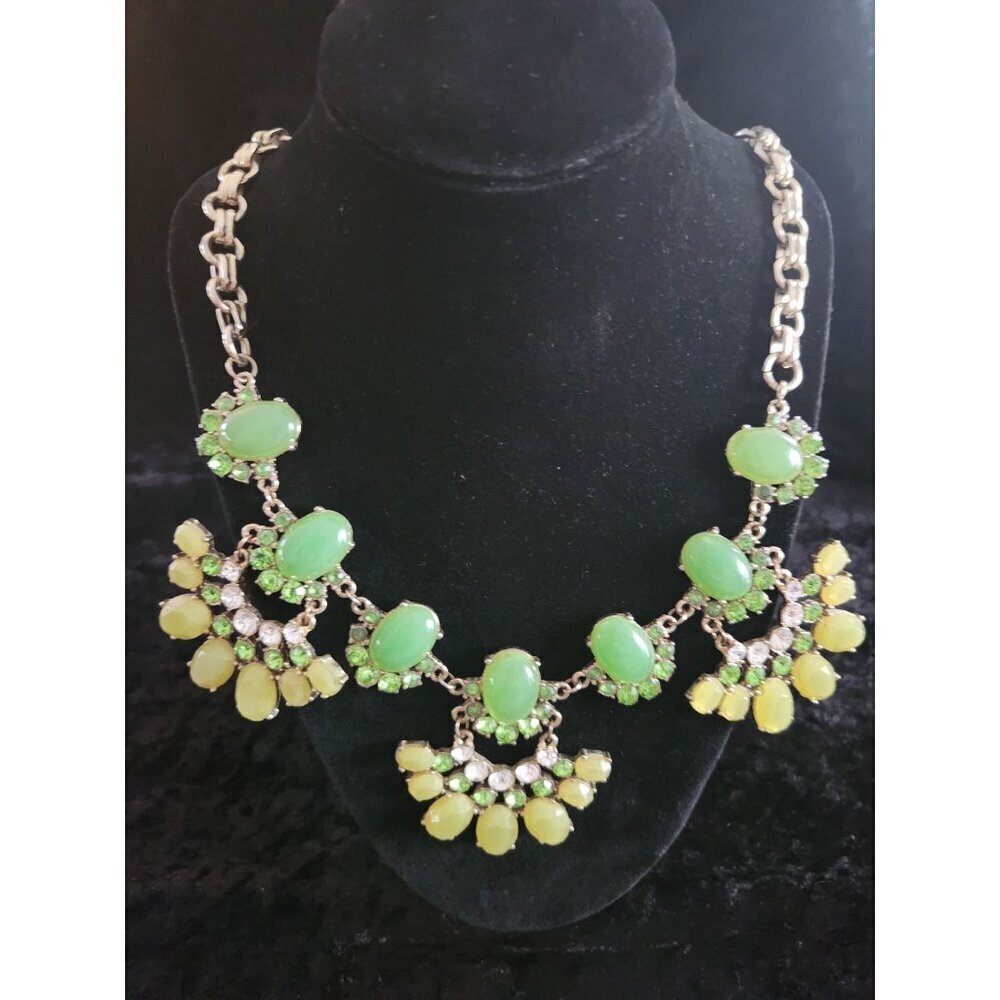 J. Crew Faux Jade Rhinestone Double Rolo Springtime Statement Necklace
